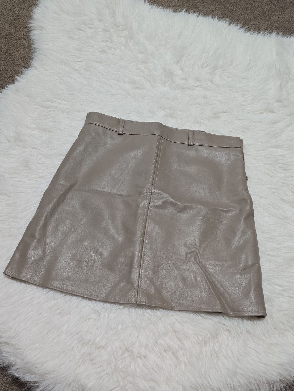 Taupe Faux Leather A-Line Mini Skirt